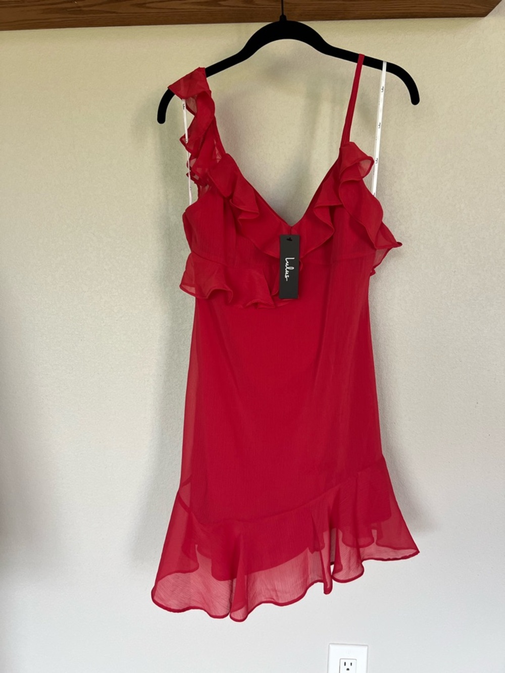 Lulu's Red Ruffle V-Neck Mini Dress Size Small - Picture 2 of 5